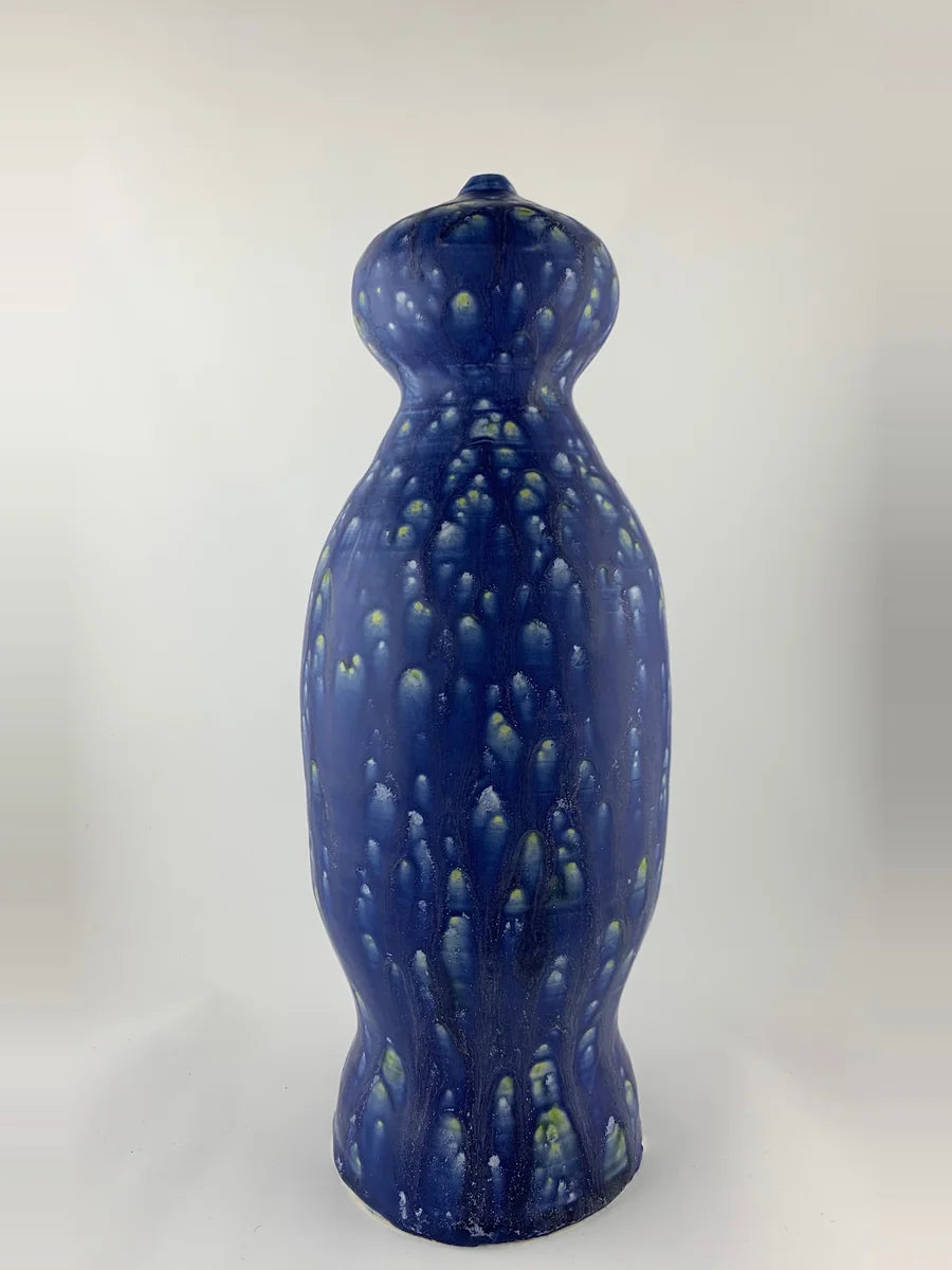 Tall cobalt blue sculptural ceramic vessel