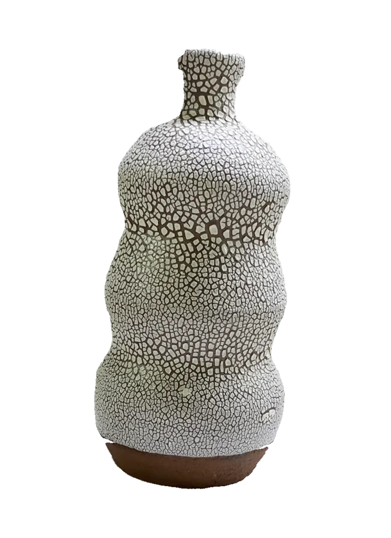 Handmade crackle-glazed ceramic vessel, rotation view 1