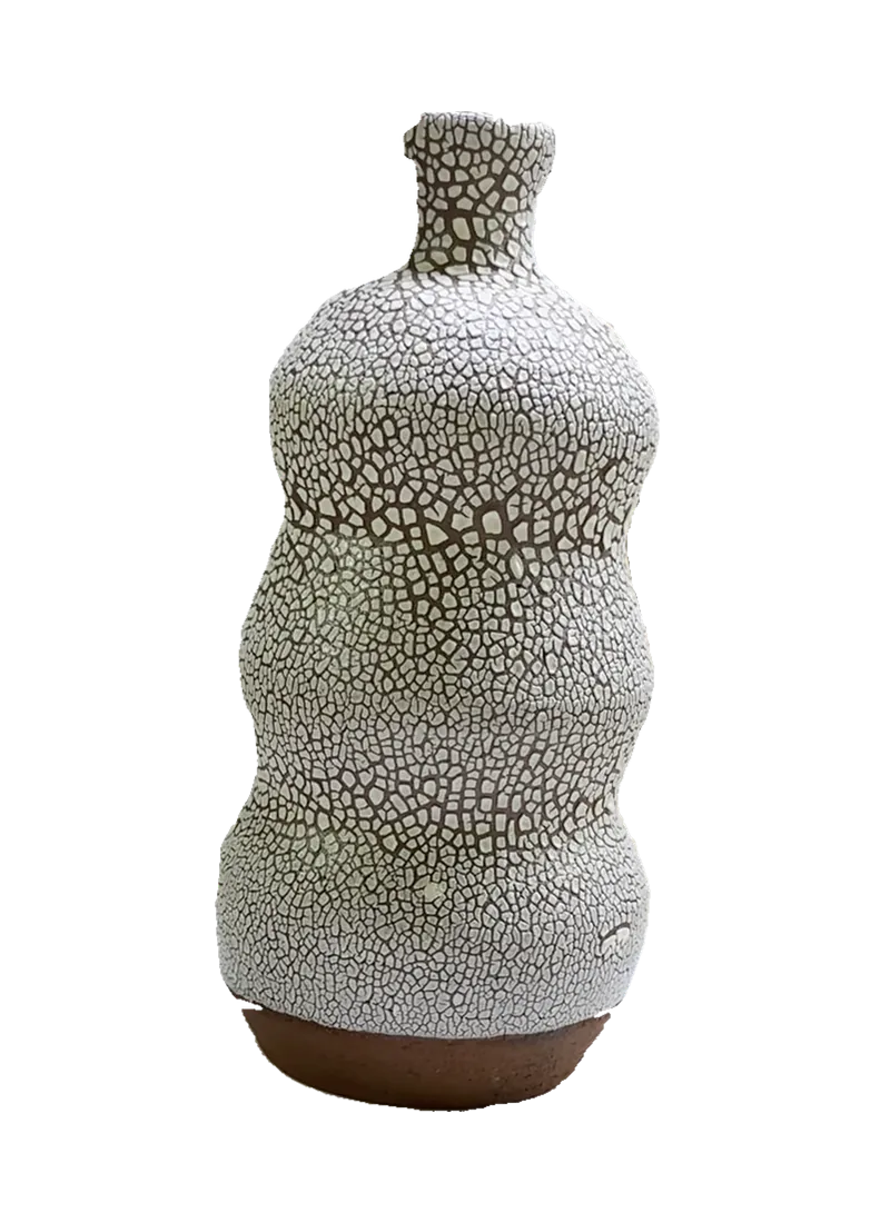 Handmade crackle-glazed ceramic vessel, rotation view 2