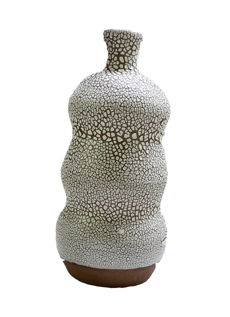 Handmade crackle-glazed ceramic vessel, rotation view 3