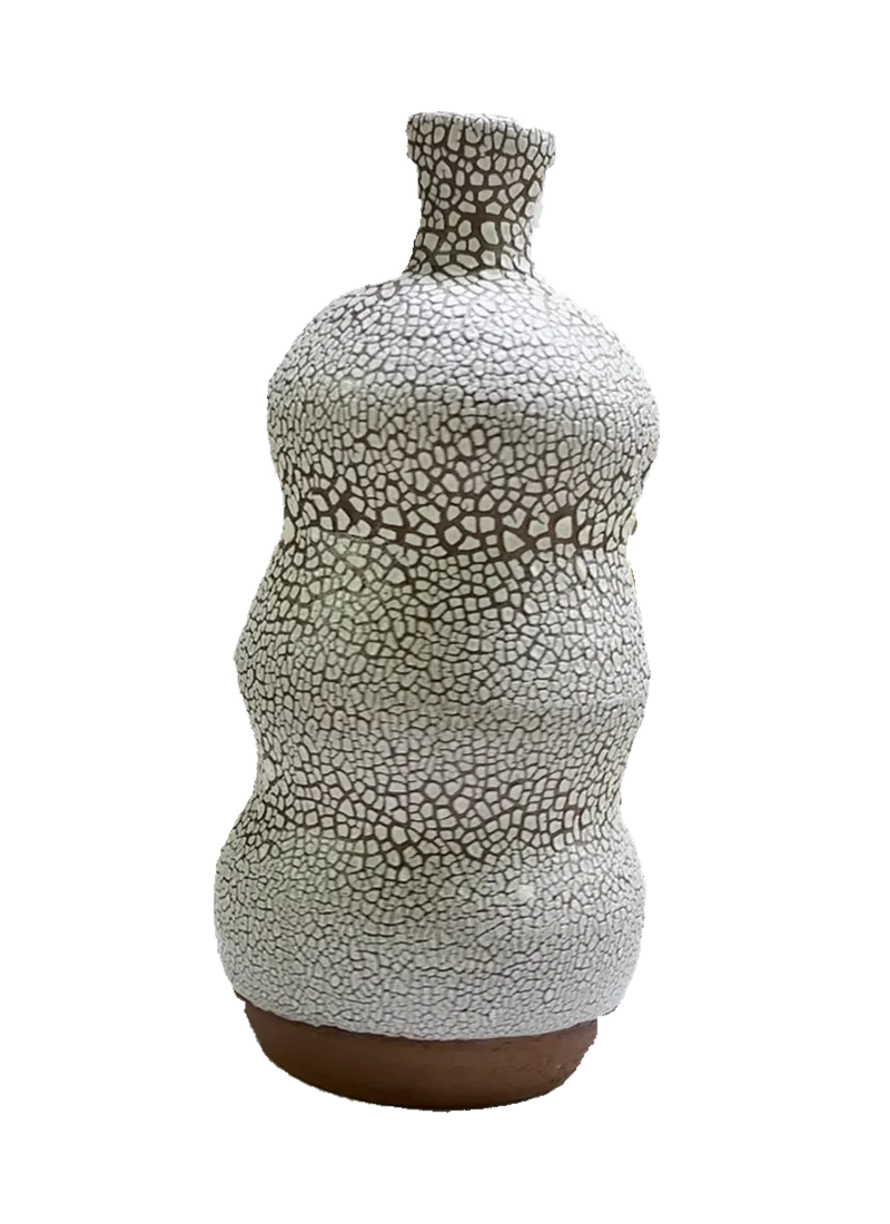 Handmade crackle-glazed ceramic vessel, rotation view 4
