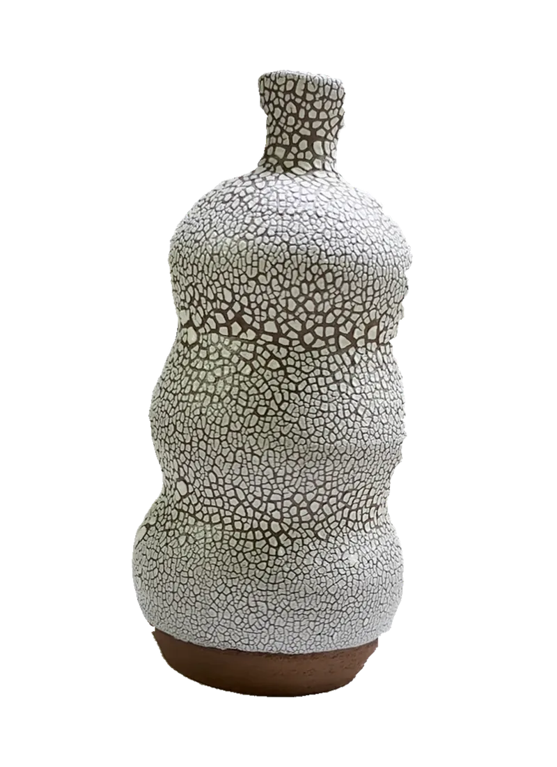 Handmade crackle-glazed ceramic vessel, rotation view 5