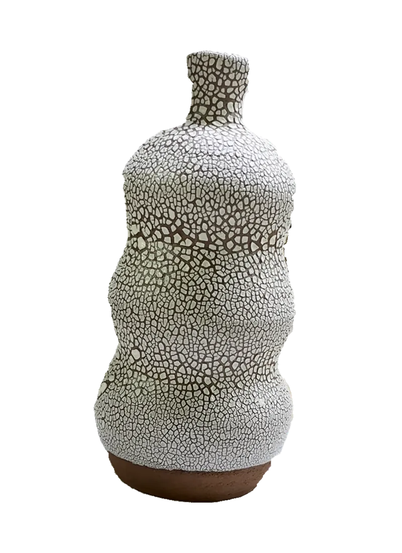 Handmade crackle-glazed ceramic vessel, rotation view 6