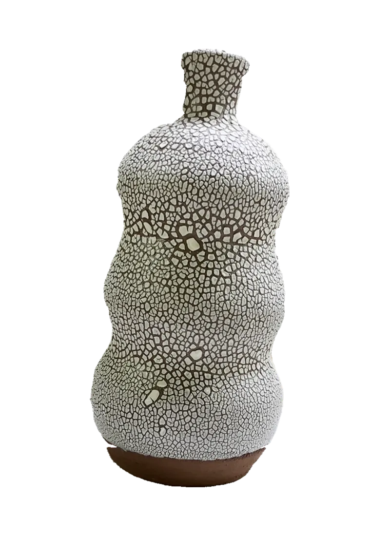 Handmade crackle-glazed ceramic vessel, rotation view 12