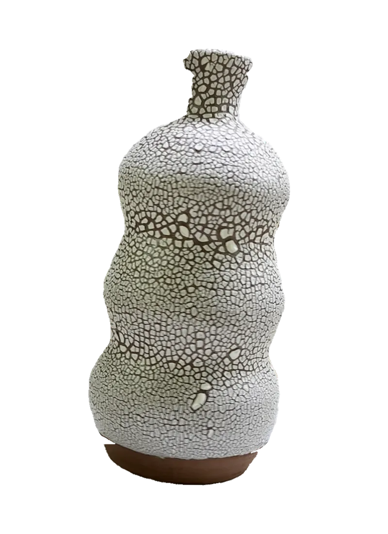 Handmade crackle-glazed ceramic vessel, rotation view 16