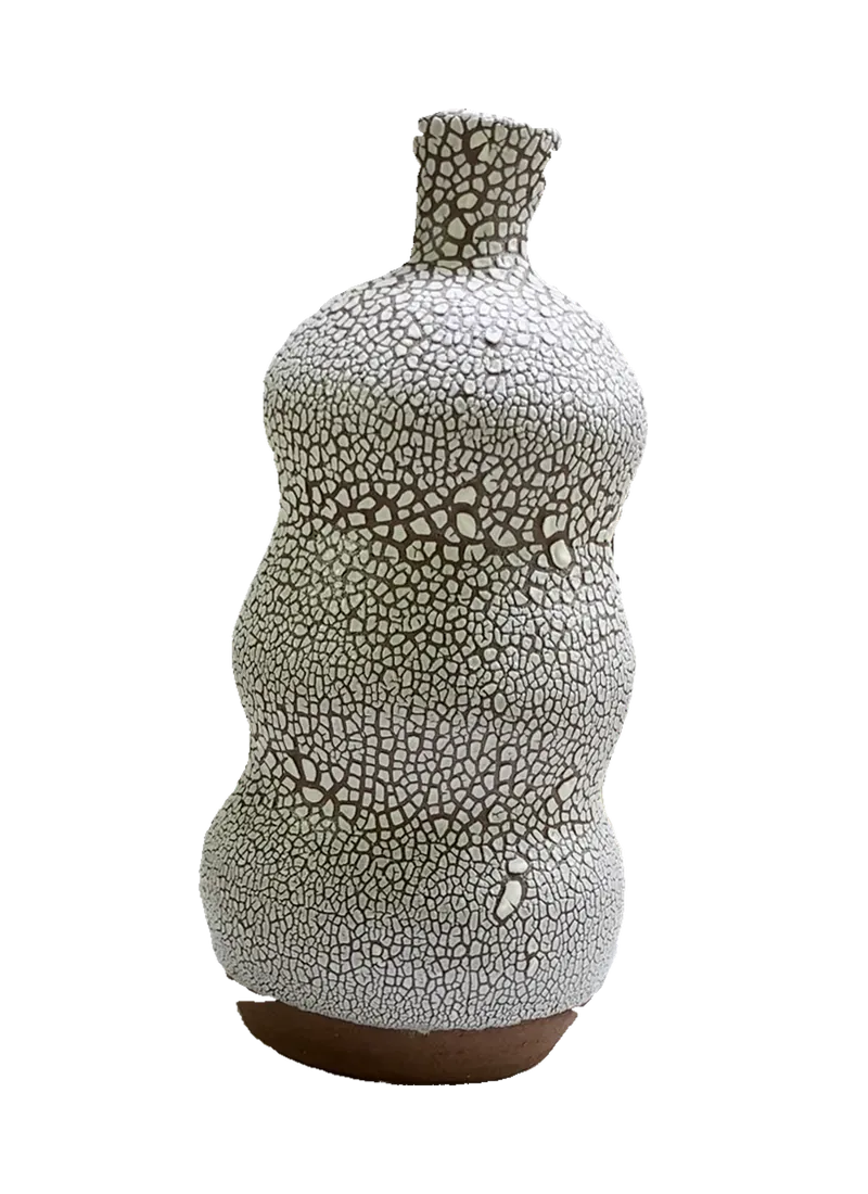 Handmade crackle-glazed ceramic vessel, rotation view 18