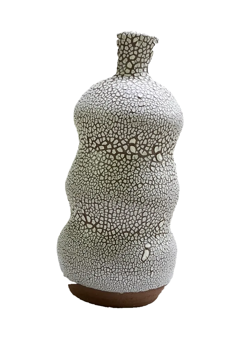 Handmade crackle-glazed ceramic vessel, rotation view 19