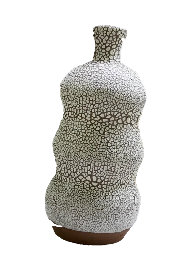 Handmade crackle-glazed ceramic vessel, rotation view 22