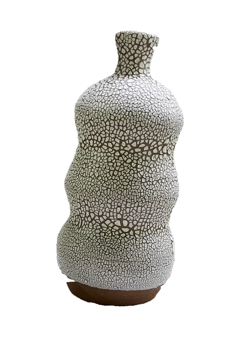Handmade crackle-glazed ceramic vessel, rotation view 23