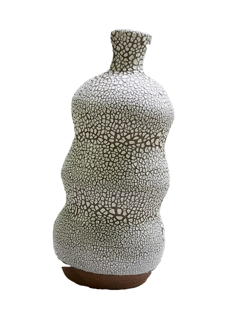 Handmade crackle-glazed ceramic vessel, rotation view 24