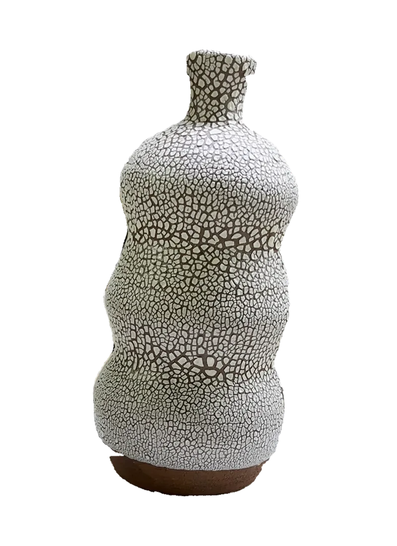 Handmade crackle-glazed ceramic vessel, rotation view 25