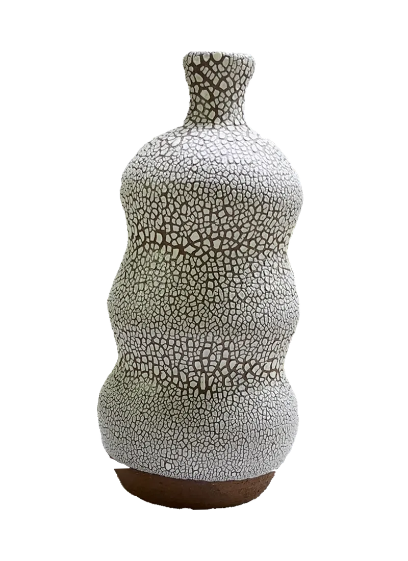 Handmade crackle-glazed ceramic vessel, rotation view 30
